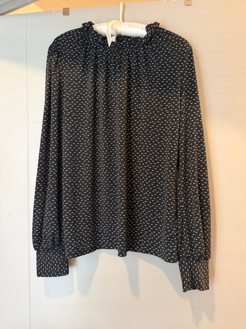 Adrianna Papell Black Micro-Print Long-Sleeve Blouse